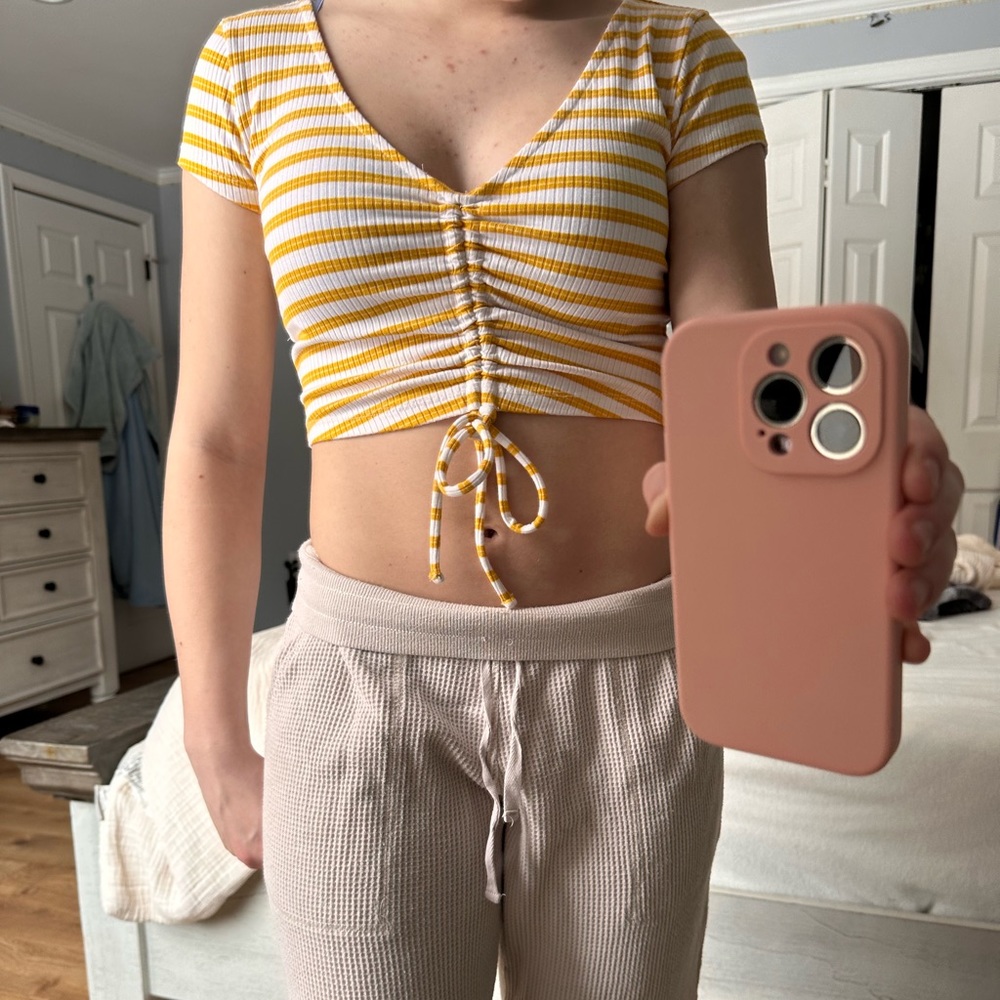 Yellow and white stripped cropped top